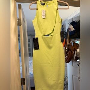 BEBE CROSSOVER CUTOUT MIDI DRESS